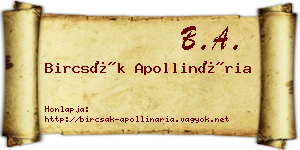 Bircsák Apollinária névjegykártya